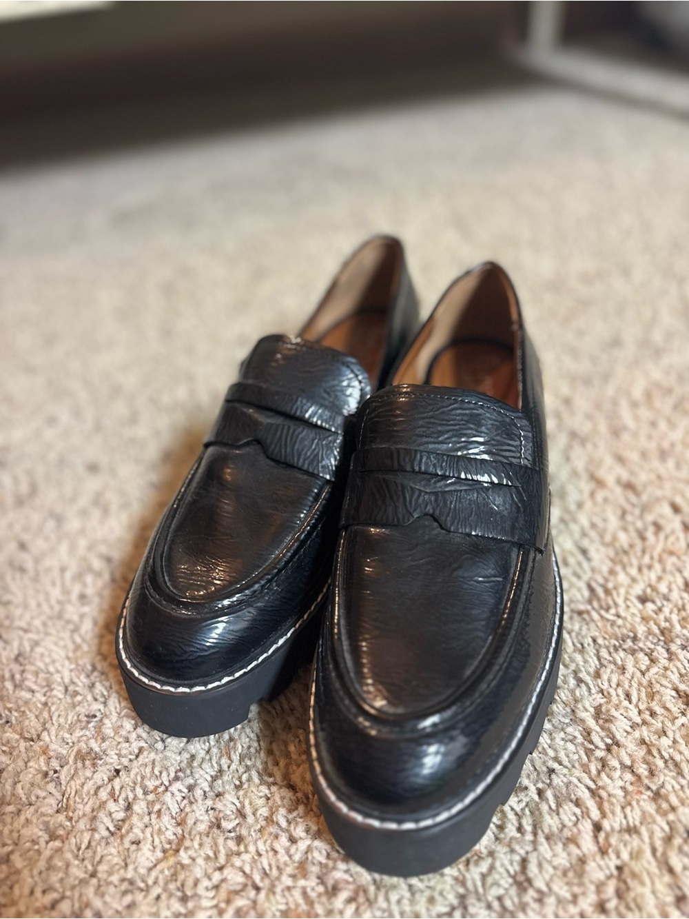 Franco Sarto Black Leather Platform Penny Loafers